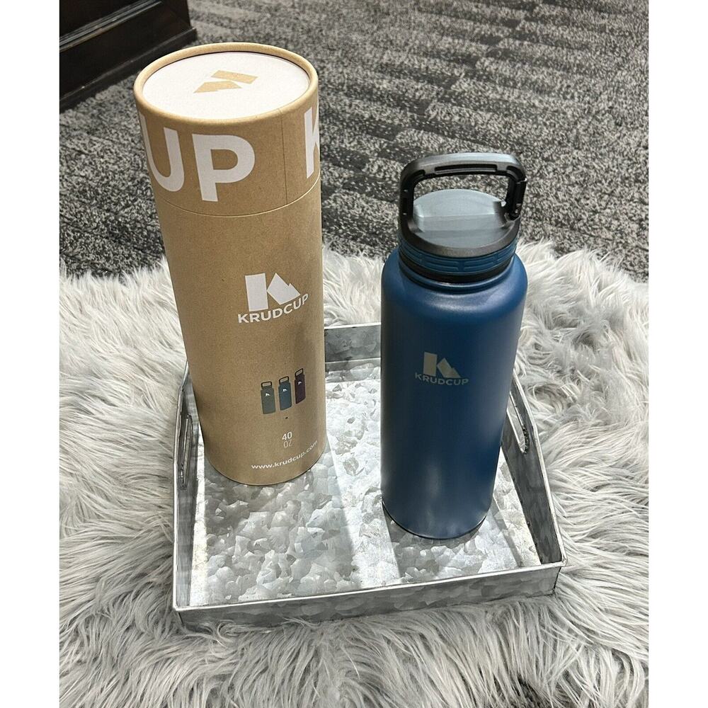 KRUDCUP 40oz Stainless Steel Dishwasher Safe Water Bottle With Clip Handle BLUE‎